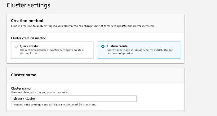MSK cluster settings MSK cluster settings